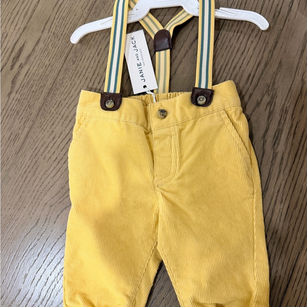 Janie and Jack Mustard Corduroy Pants with Striped Suspenders